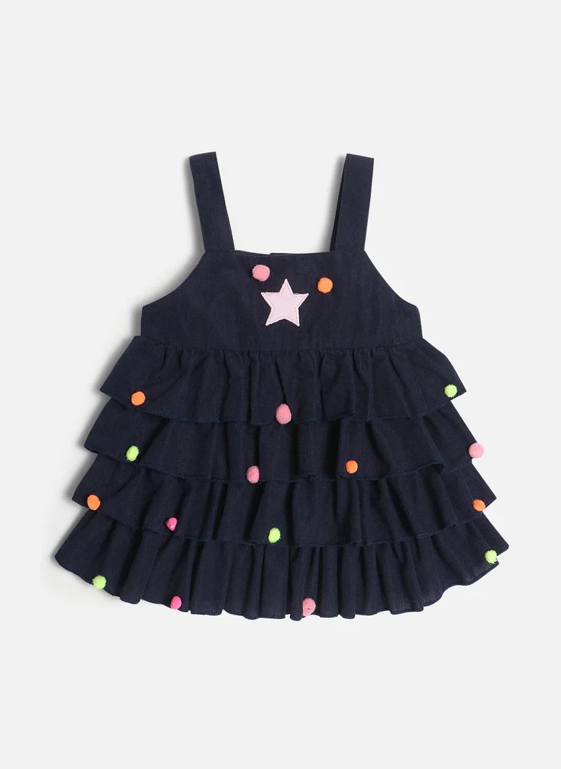 نوتيناتي فستان بناتي مخملي بتطريز نجمة وطبقات كشكش وتفاصيل كرات ملونة